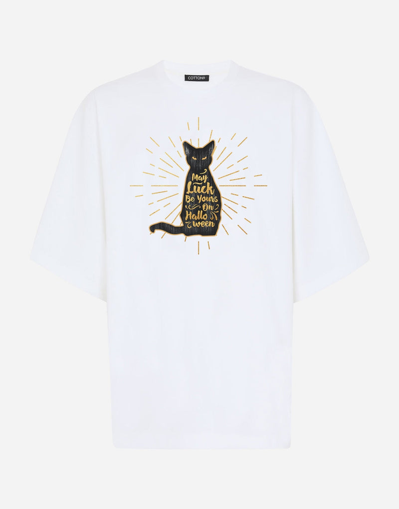 Halloween Black Cat with Golden Elements T-shirt - EUG FASHION