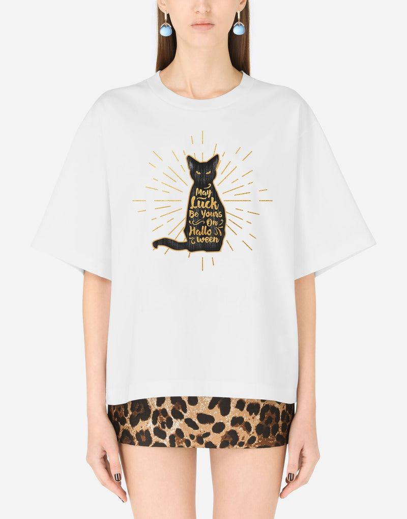 Halloween Black Cat with Golden Elements T-shirt - EUG FASHION