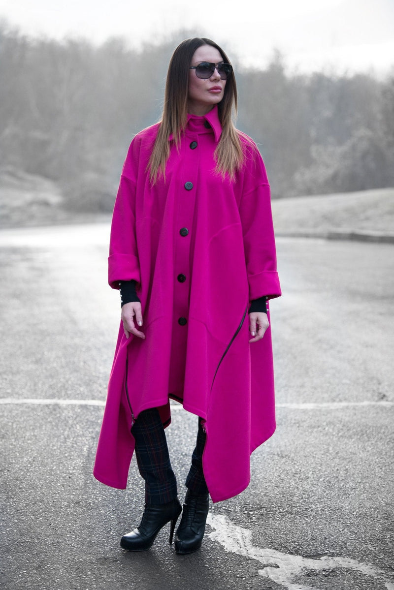 Hot Pink Women Loose Winter Coat FEDERICA - EUG FASHION