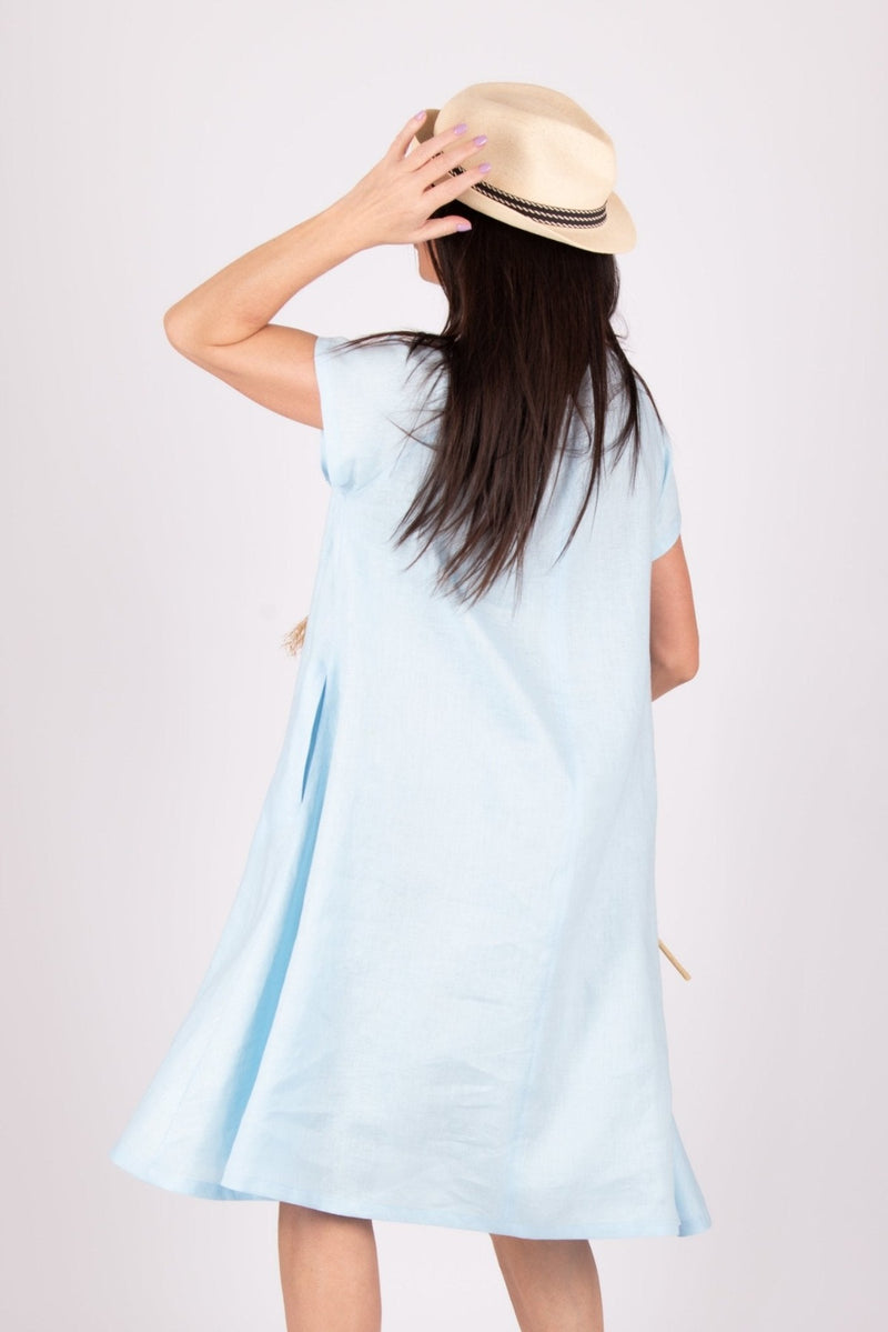 ALICIA Knee Length Linen Dress - Back View