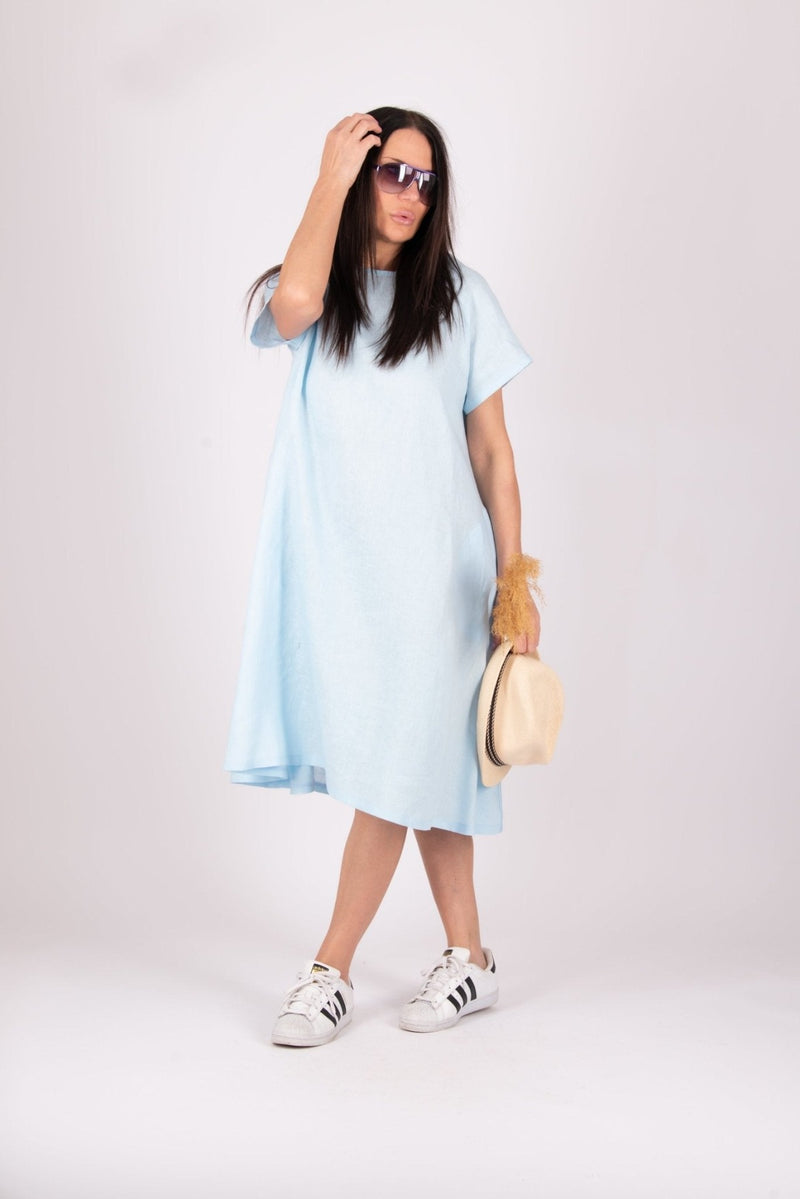 ALICIA Knee Length Linen Dress - Front View