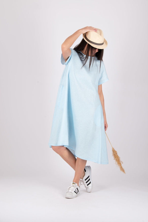 ALICIA Knee Length Linen Dress - Front View