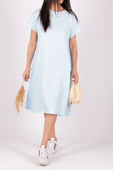 ALICIA Knee Length Linen Dress - Front View Details