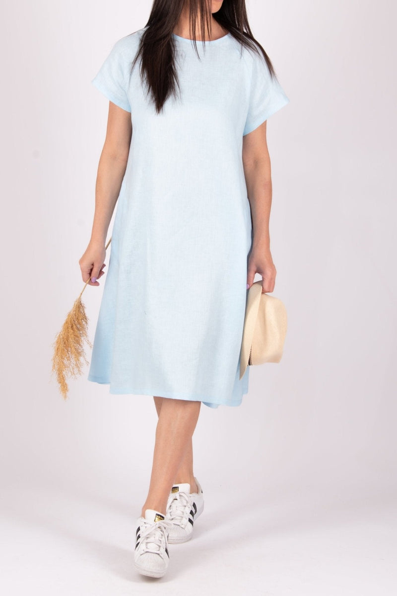 ALICIA Knee Length Linen Dress - Front View Details