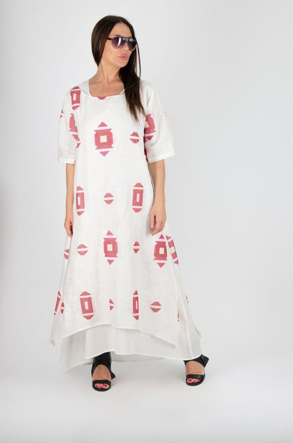 DFold Clothing DIANA Linen Dress in 2 parts: Two-part dress with short sleeves, round neckline, and side slits, made of premium 100% linen fabric.