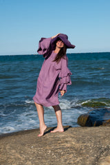 ANNA Linen Flounces Dress - A charming A-line dress with flounced sleeves, crafted from premium 100% linen fabric.