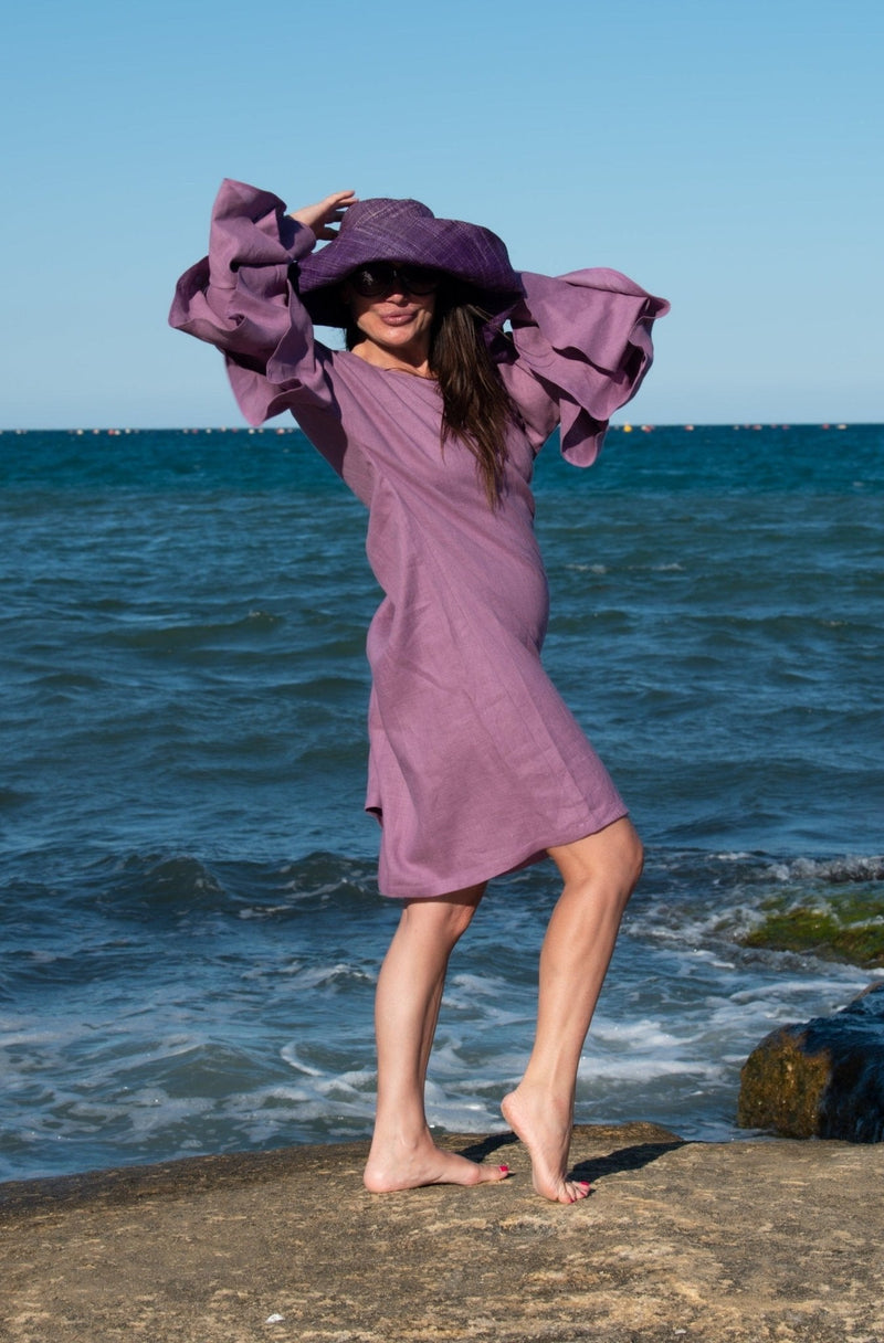 ANNA Linen Flounces Dress - A charming A-line dress with flounced sleeves, crafted from premium 100% linen fabric.