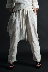 ALEXA Linen Harem Loose Pants Close Front View - DFold Clothing