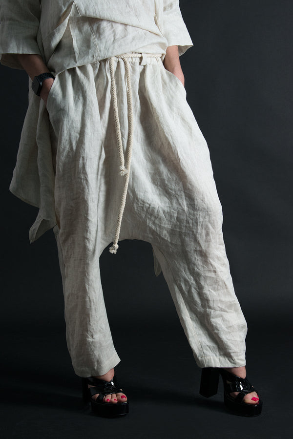 ALEXA Linen Harem Loose Pants Front View - DFold Clothing