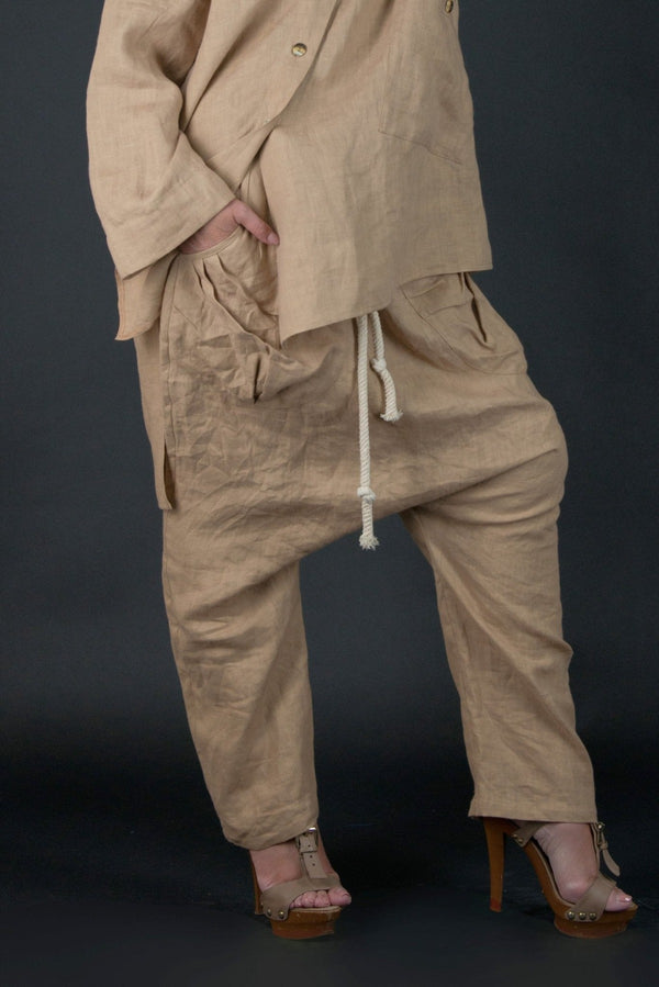 Linen Harem Loose Pants CLARA - D FOLD CLOTHING
