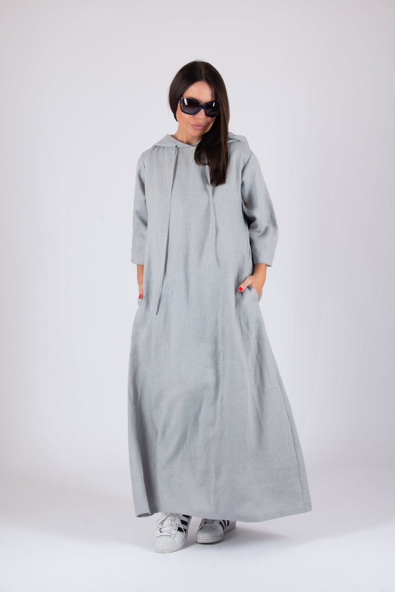 DOMENICA Linen Hooded Dress - D FOLD Clothing