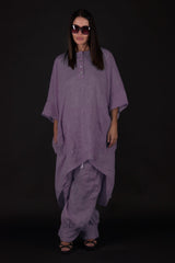 Front view of ANN Linen Maxi Tunic - Loose pattern with front buttons.