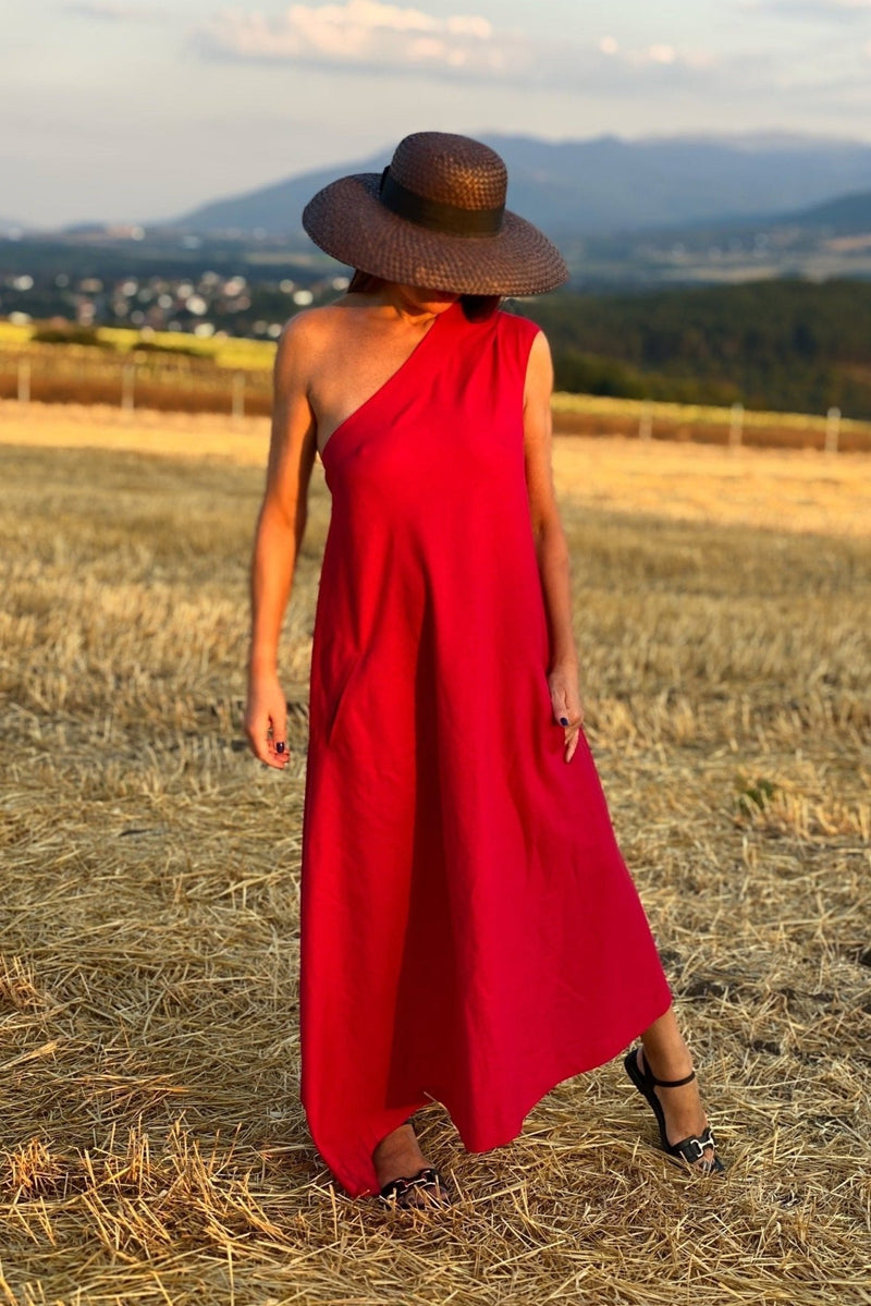 linen one shoulder dress Ella Linen One Shoulder Dress