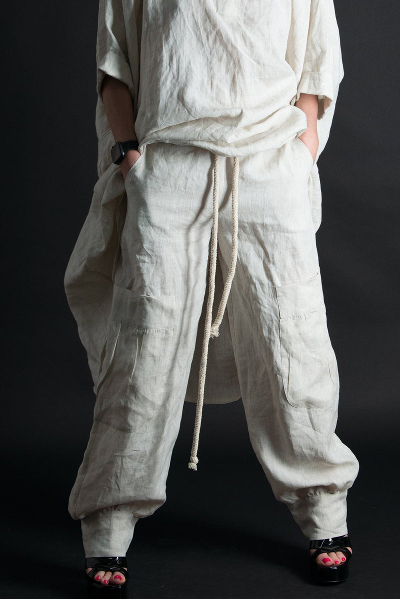 ANITA Linen Harem Loose Pants - DFold Clothing