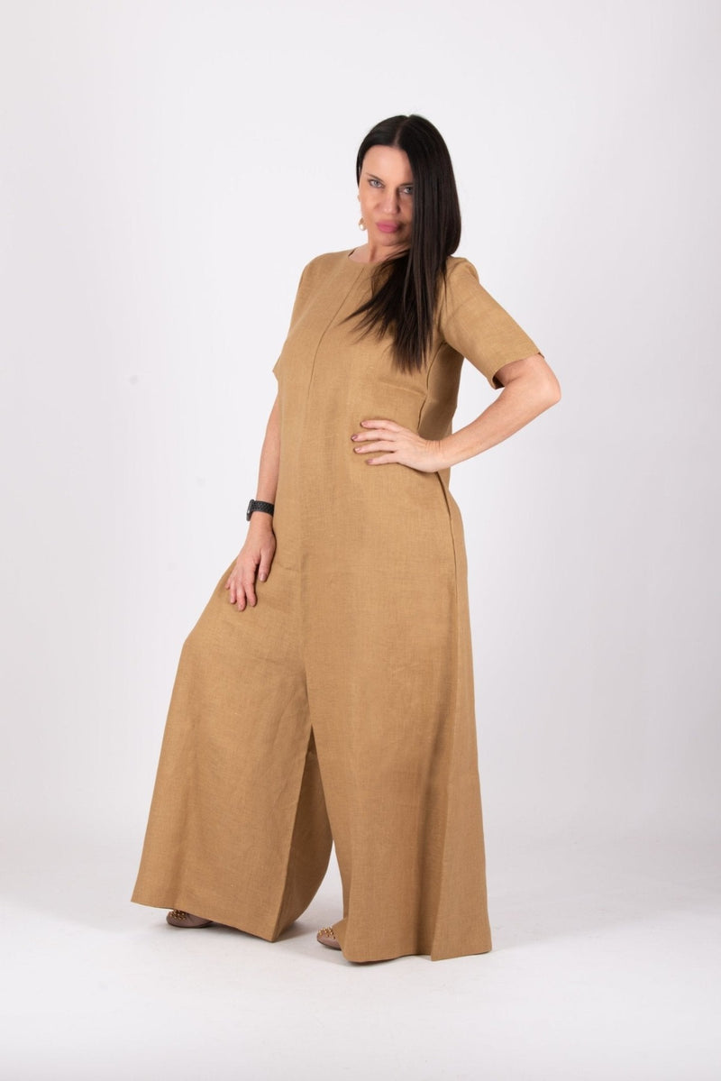 Linen Wide Plus Size Jumpsuit VALENTIN - D FOLD CLOTHING