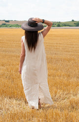 Long Linen V Neck Dress IVETA - EUG FASHION