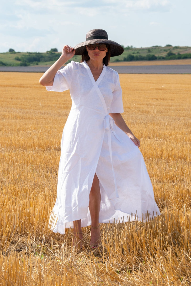 Long Linen Wrap Dress Verona - D Fold Clothing