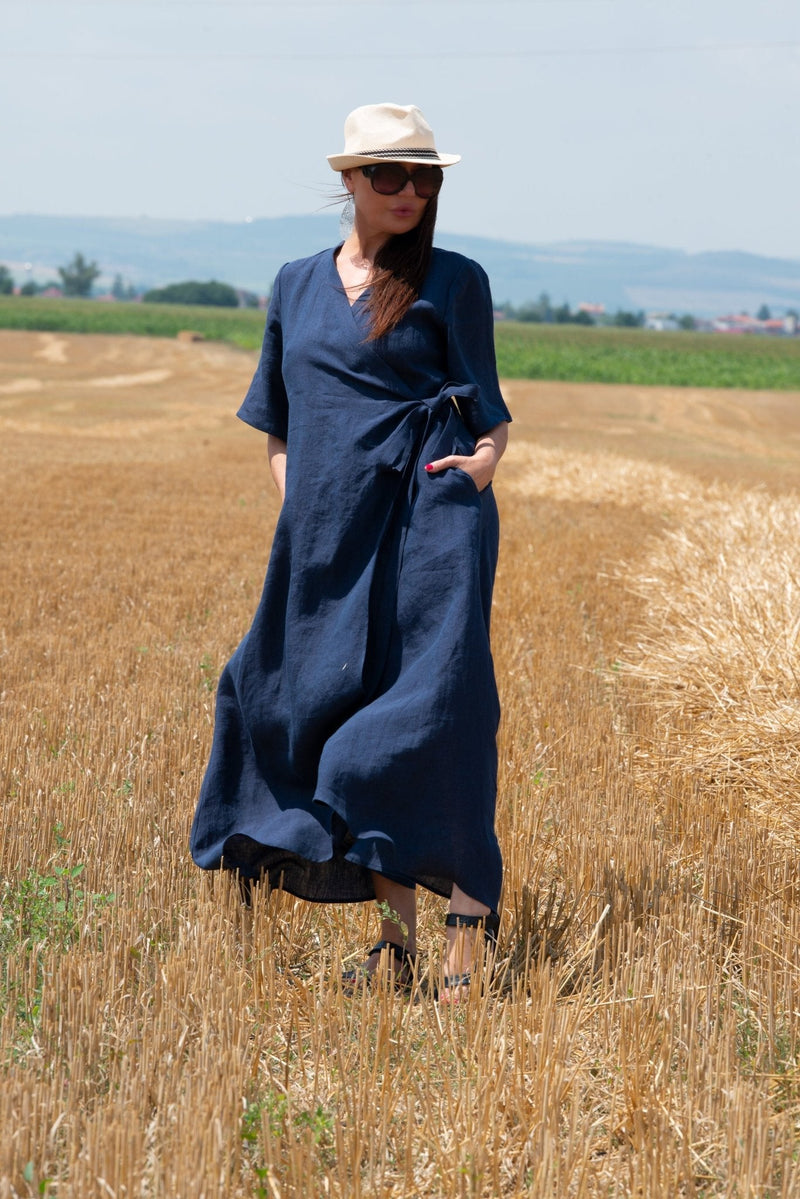 Long Linen Wrap Dress Verona - D Fold Clothing