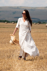 Long Linen Wrap Dress Verona - D Fold Clothing