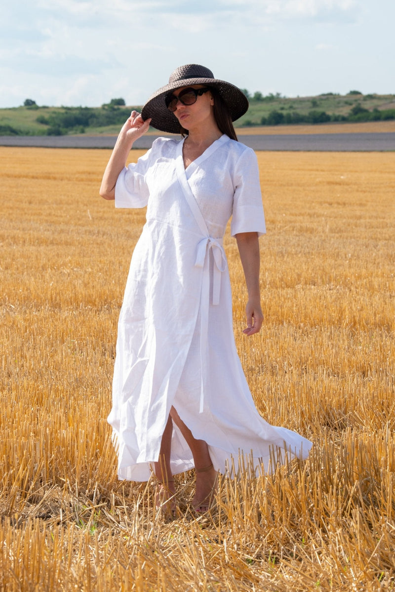 Long Linen Wrap Dress Verona - D Fold Clothing