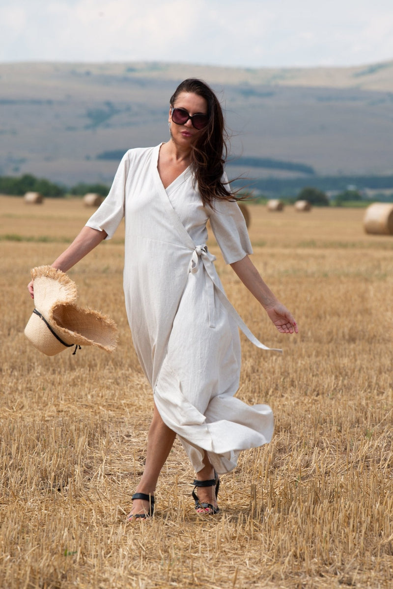 Long Linen Wrap Dress Verona - D Fold Clothing