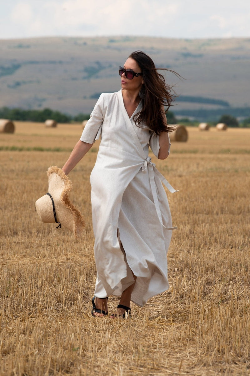 Long Linen Wrap Dress Verona - D Fold Clothing