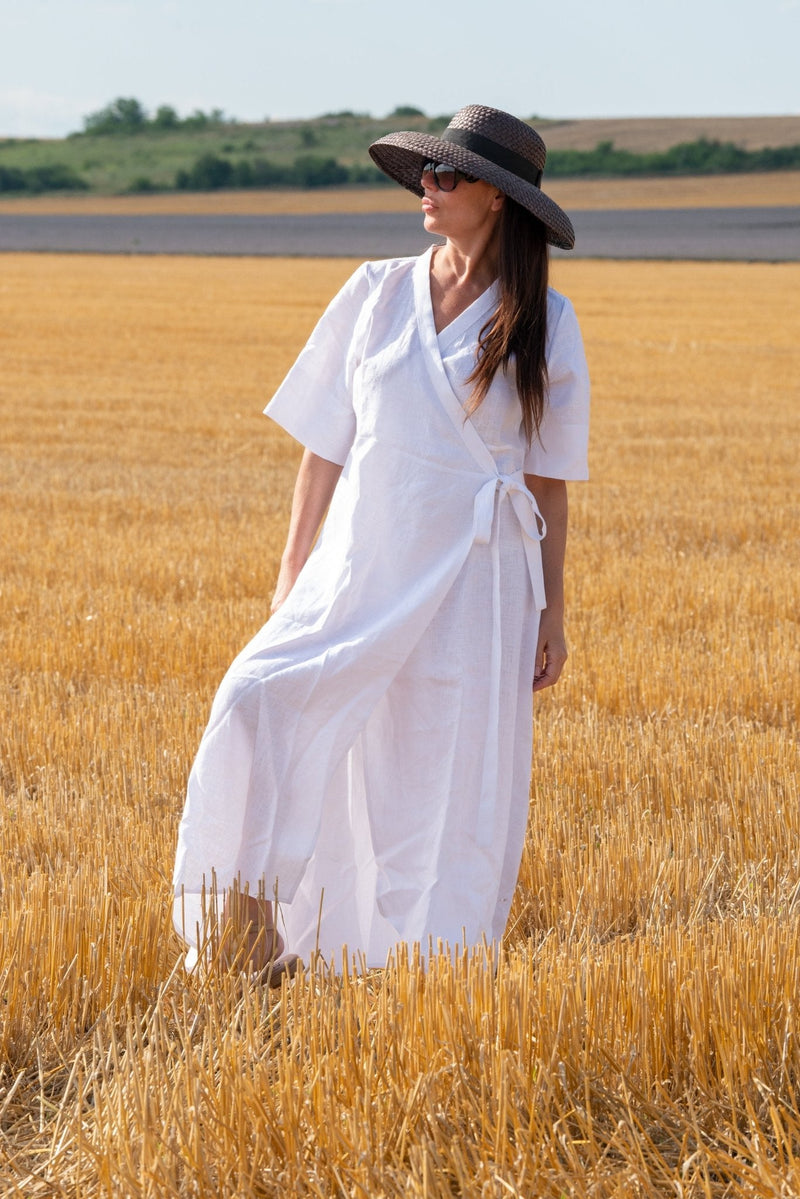 Long Linen Wrap Dress Verona - D Fold Clothing