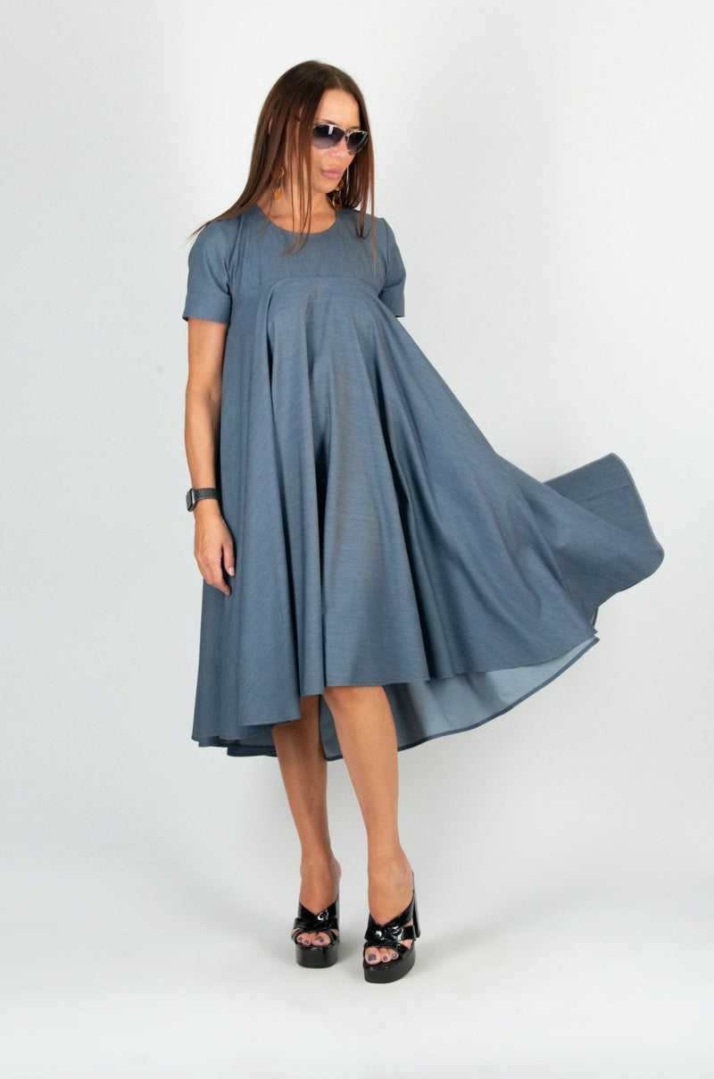 KOSARA Blue Jeans Summer Maxi Dress - Front View