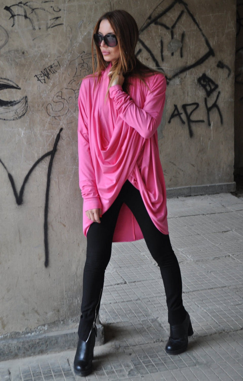 DFold Clothing Maxi Top DAFNE: Stylish pink top with long sleeves, ideal for warm weather.