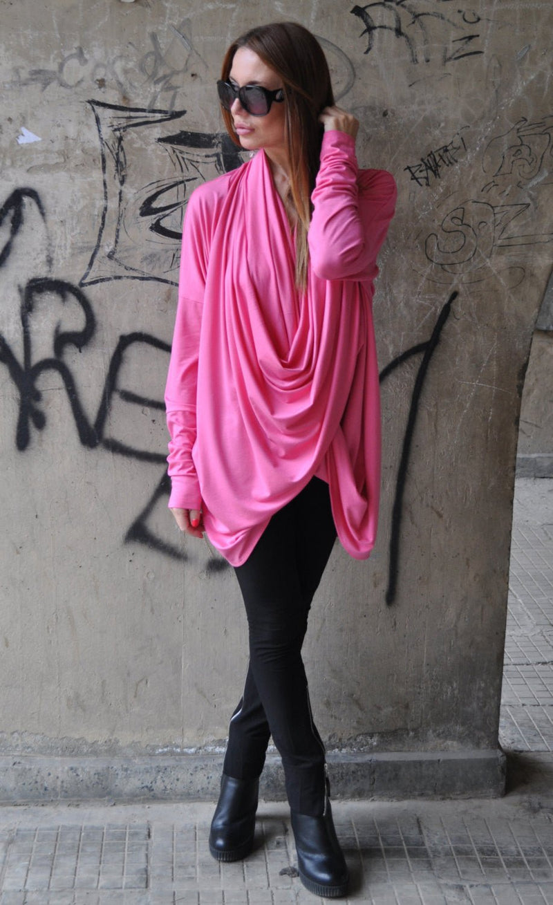 DFold Clothing Maxi Top DAFNE: Stylish pink top with long sleeves, ideal for warm weather.