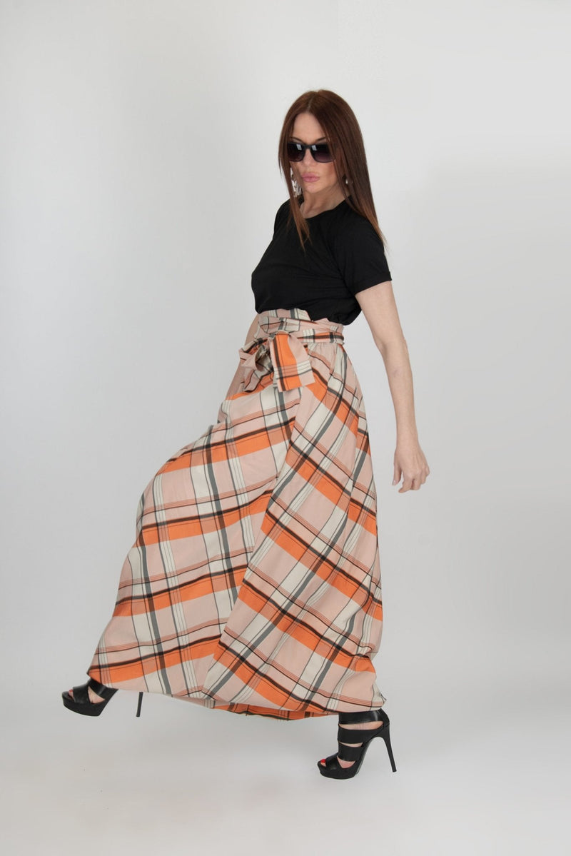 Plaid Long Wide Skirt Fantasy - EUG FASHION
