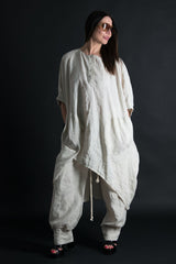 Front view of ANN Linen Maxi Tunic - Loose pattern with front buttons.