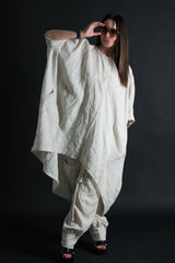 Front view of ANN Linen Maxi Tunic - Loose pattern with front buttons.