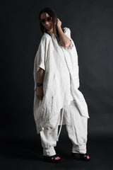 Front view of ANN Linen Maxi Tunic - Loose pattern with front buttons.