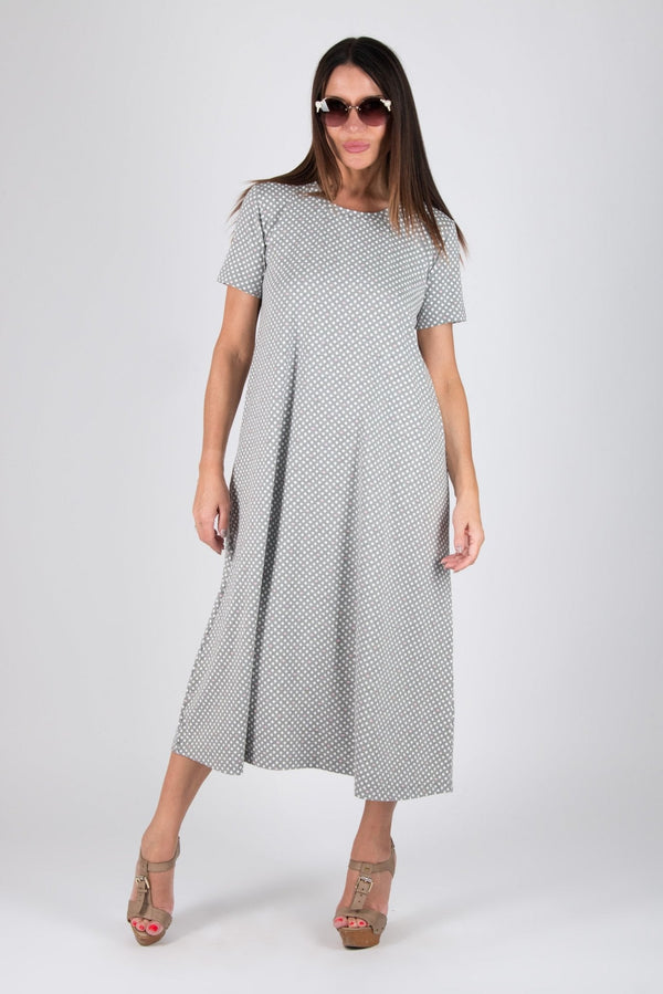 DFold Clothing's EMY Summer Cotton Dress - Vibrant Grey Hearts