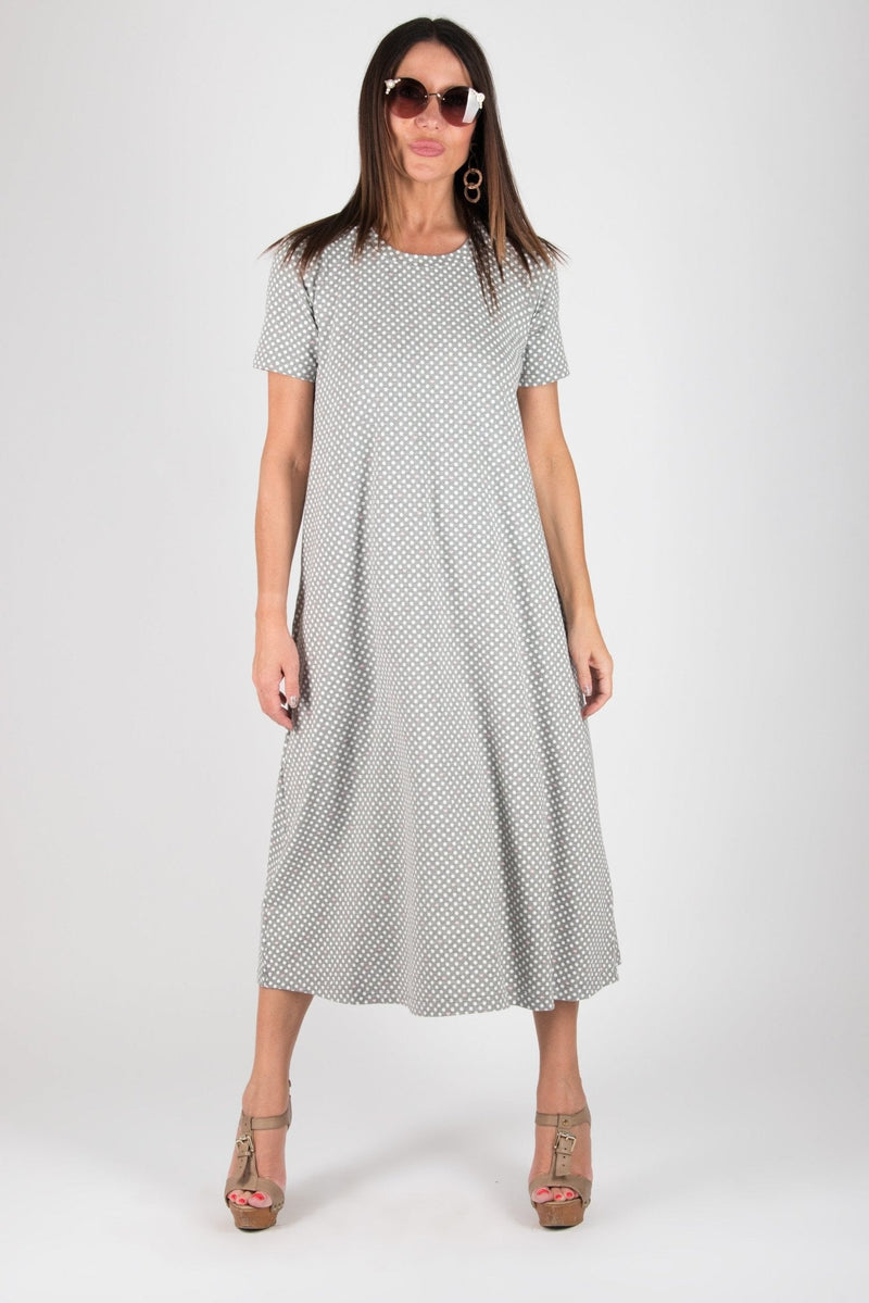 DFold Clothing's EMY Summer Cotton Dress - Vibrant Grey Hearts