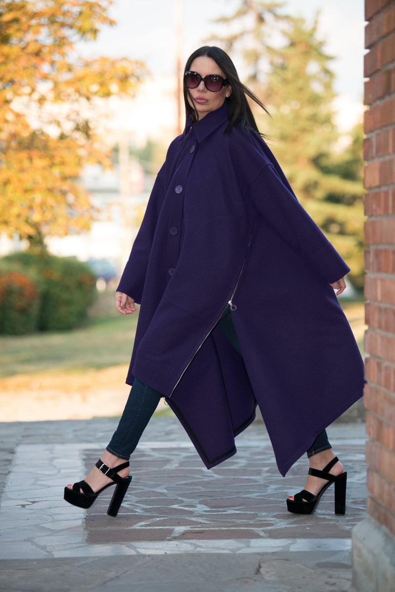 Purple Wool Women Coat FEDERICA - EUG FASHION