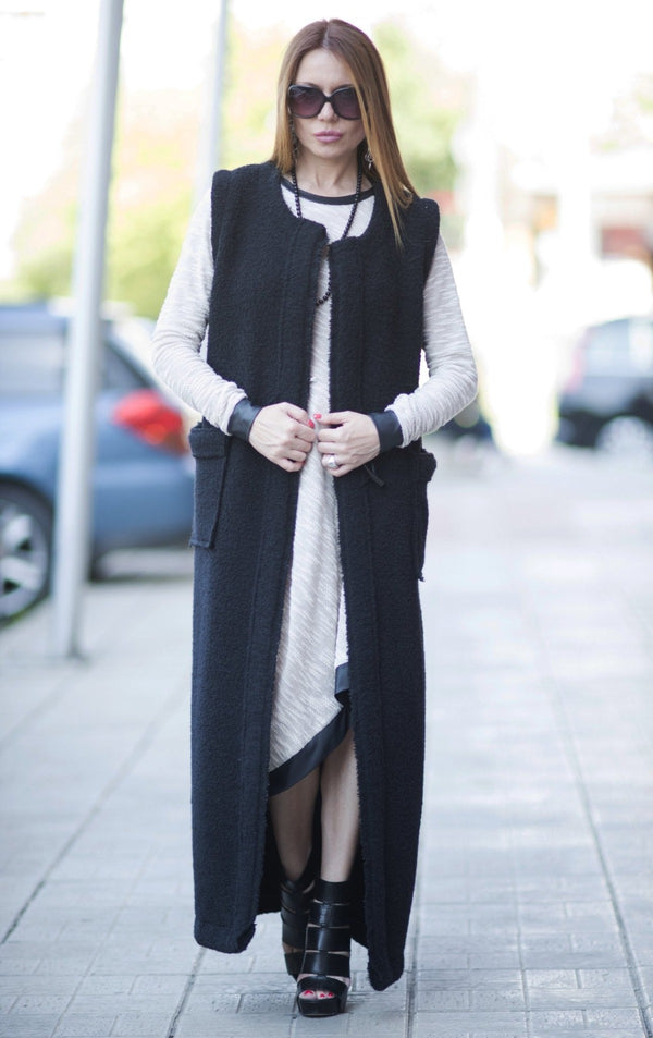 IRENE Sleeveless Long Wool Vest - D FOLD CLOTHING