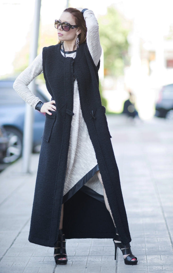 IRENE Sleeveless Long Wool Vest - D FOLD CLOTHING