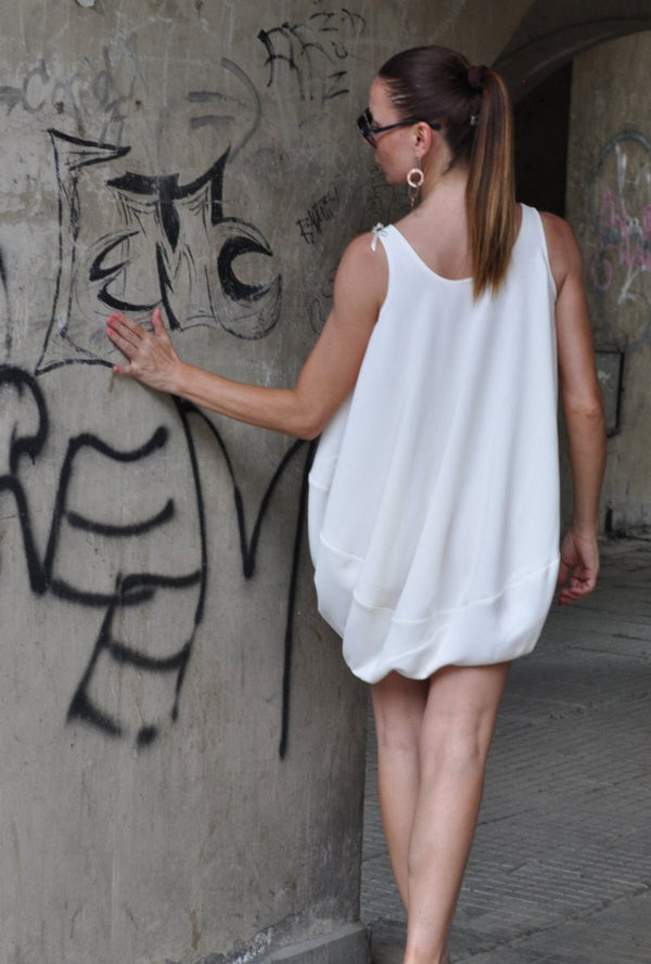 DFold Clothing ALBA Sleeveless Tunic - Off-White Summer Maxi Tunic Back View