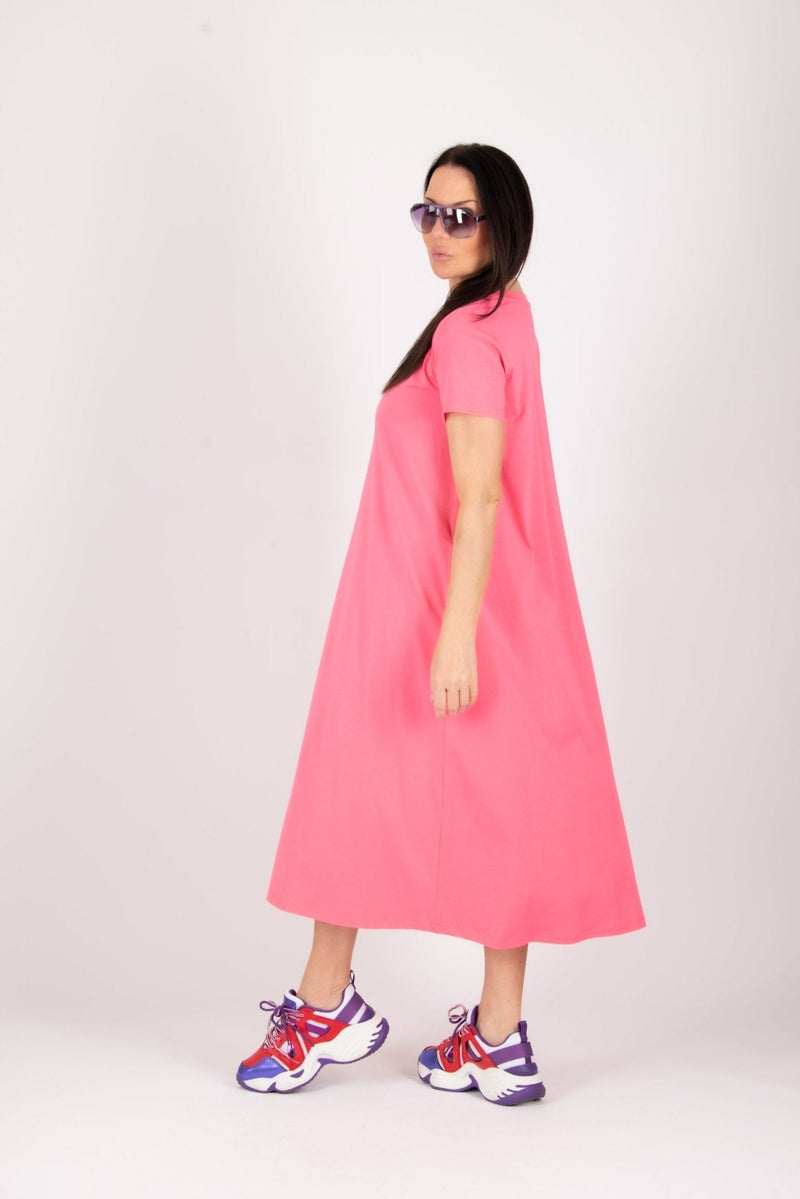 DFold Clothing's EMY Summer Cotton Dress - Vibrant Heart & Parrot Print