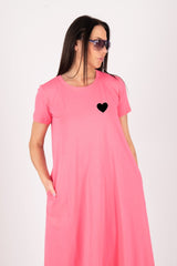 DFold Clothing's EMY Summer Cotton Dress - Vibrant Heart & Parrot Print