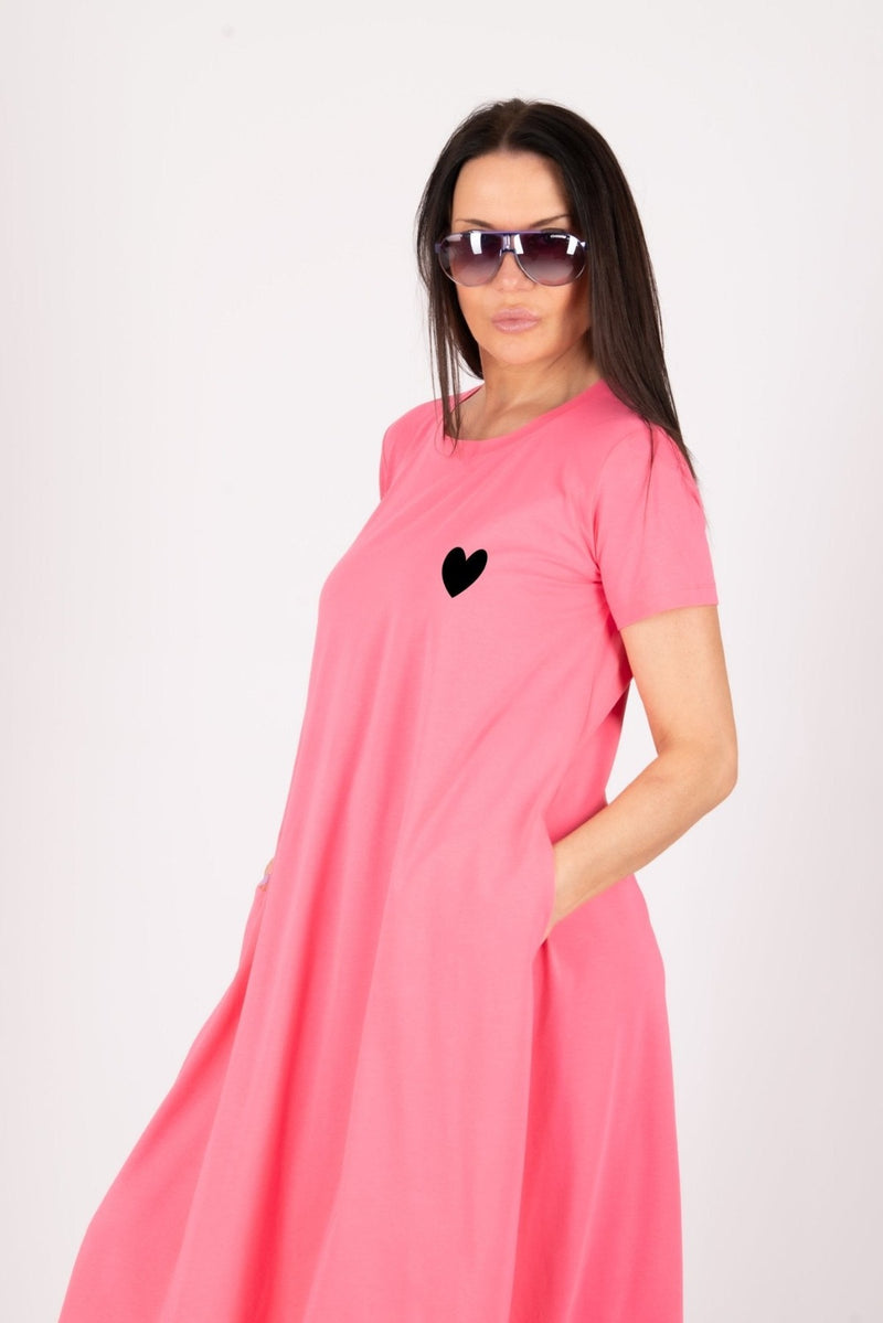 DFold Clothing's EMY Summer Cotton Dress - Vibrant Heart & Parrot Print