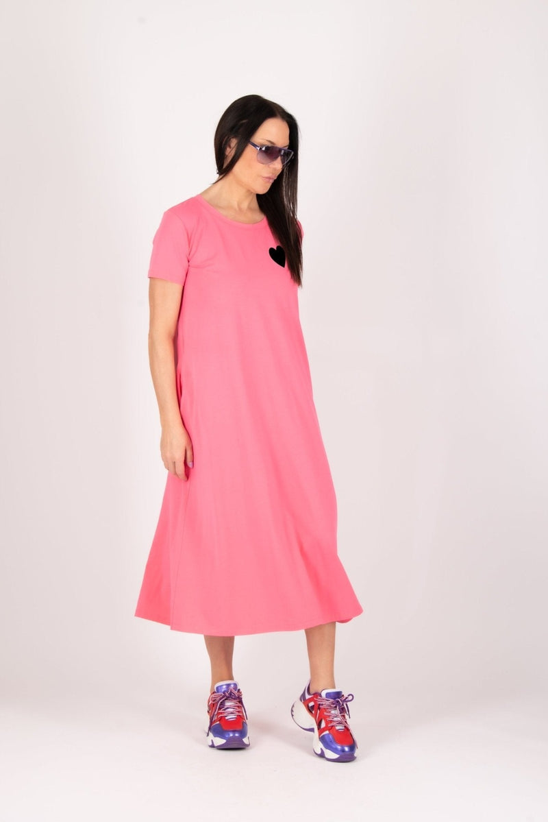 DFold Clothing's EMY Summer Cotton Dress - Vibrant Heart & Parrot Print