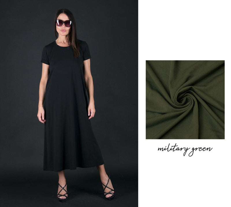 DFold Clothing's EMY Summer Cotton Dress - Vibrant Military Green