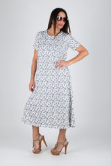 DFold Clothing's EMY Summer Cotton Dress - Vibrant White blue flowers