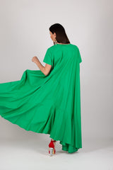 Summer Dress DIVA by DFold Clothing - Back view of the loose-fit cotton dress with stylish flounces.