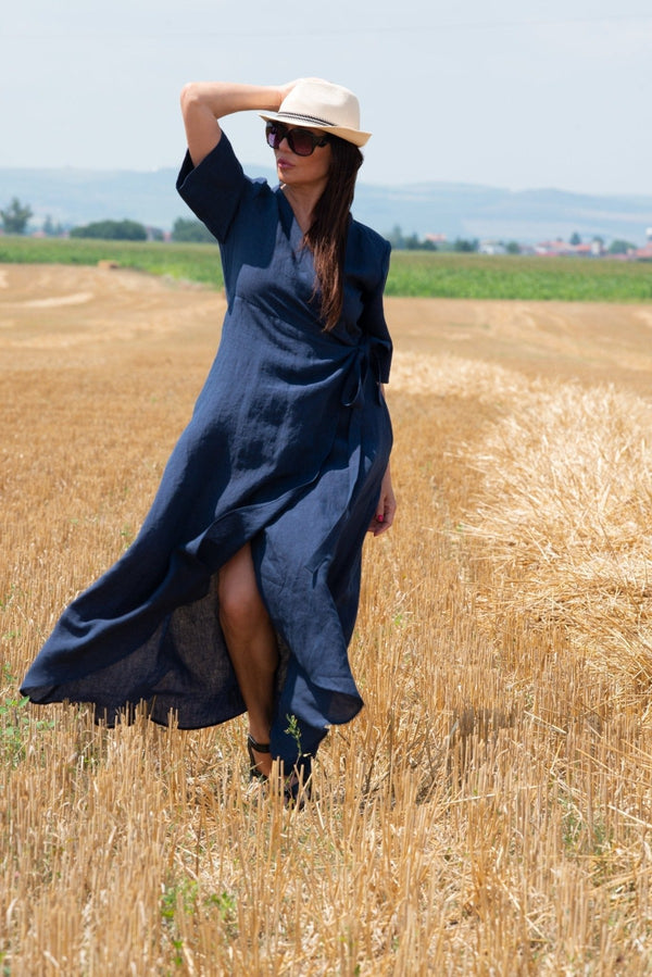 Summer Linen Wrap Dress Verona - D FOLD Clothing