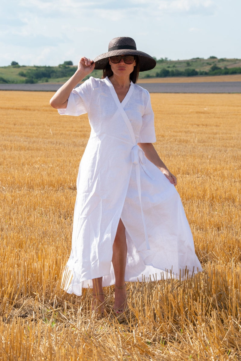 Summer Linen Wrap Dress Verona - D FOLD Clothing