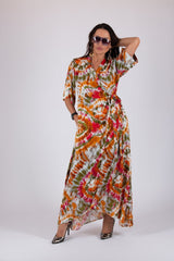 ASTRID Multicolour Tai Day Wrap Dress - Front View